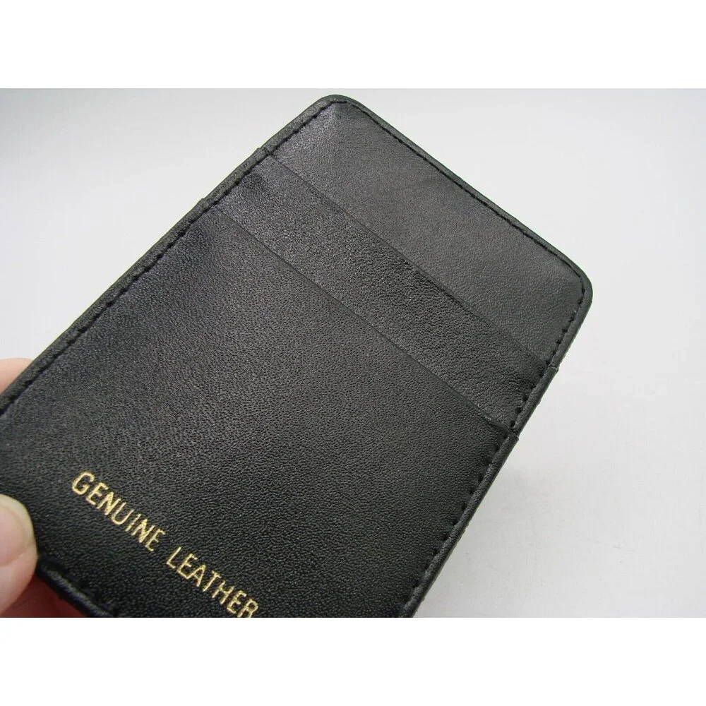 Genuine Leather Card Holder Pocket Thin Slim Wallet Straps Blk Pockets 4x2.5x.5